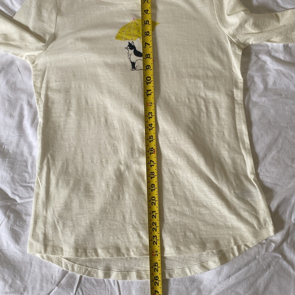 Talbots Small Tuxedo Cat Off White 3/4 Sleeve Scoop Neck Cotton Tee New - Picture 10 of 13